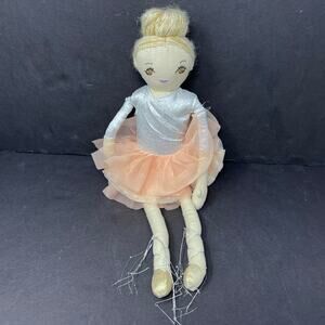 Pottery Barn Kids Designer Ballerina Doll Silver Shirt Pink Tutu Yarn Hair 16"